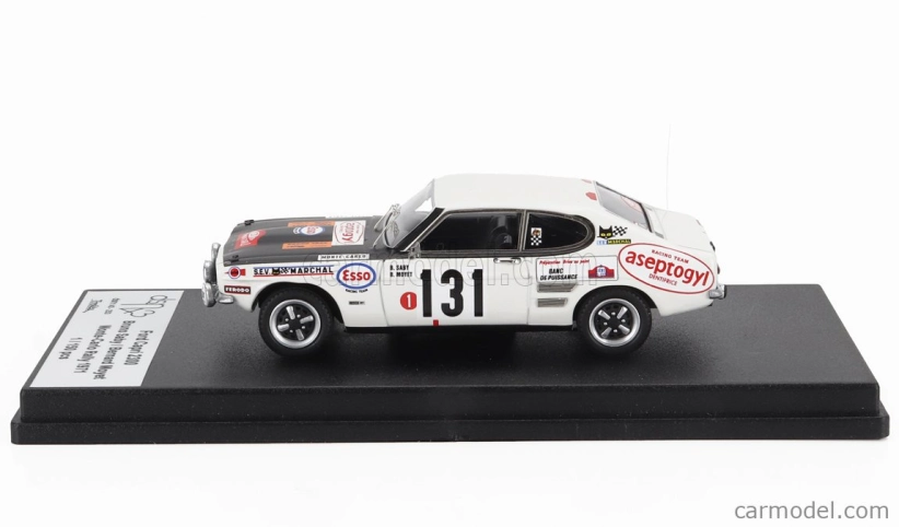 Trofeu Ford england Capri 2300 (nočná verzia) N 131 Rally Montecarlo 1971 Bruno Saby - Bernard Moyet 1:43 Biela Čierna