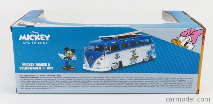 Jada Volkswagen T1 Samba Minibus 1962 - s figúrkou Topolino Mickey Mouse - Walt Disney 1:24 bielo-modrá