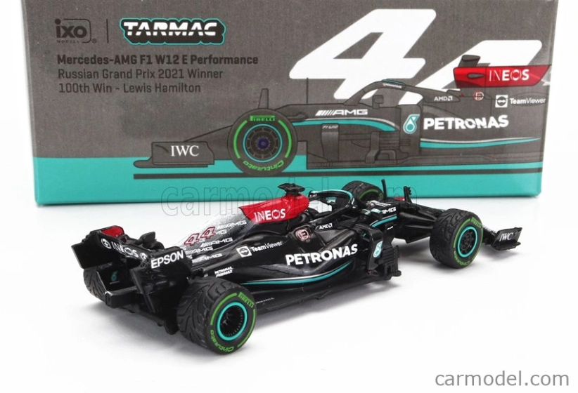 Tarmac Mercedes gp F1 W12 Mercedes M12 Eq Power+ Team Amg Petronas Motorsport Formula One N 44 Winner Sotchi Russian Gp 2021 Lewis Hamilton - 100th Victory F1 1:64 Černá Zelená