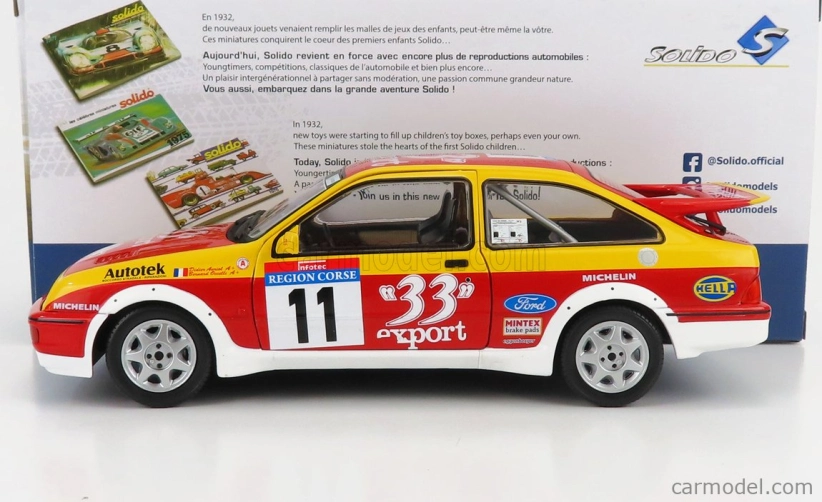 Solido Ford england Sierra Rs Cosworth N 11 Rally Tour De Corse 1987 D.auriol - B.occelli 1:18 Červená Žlutá