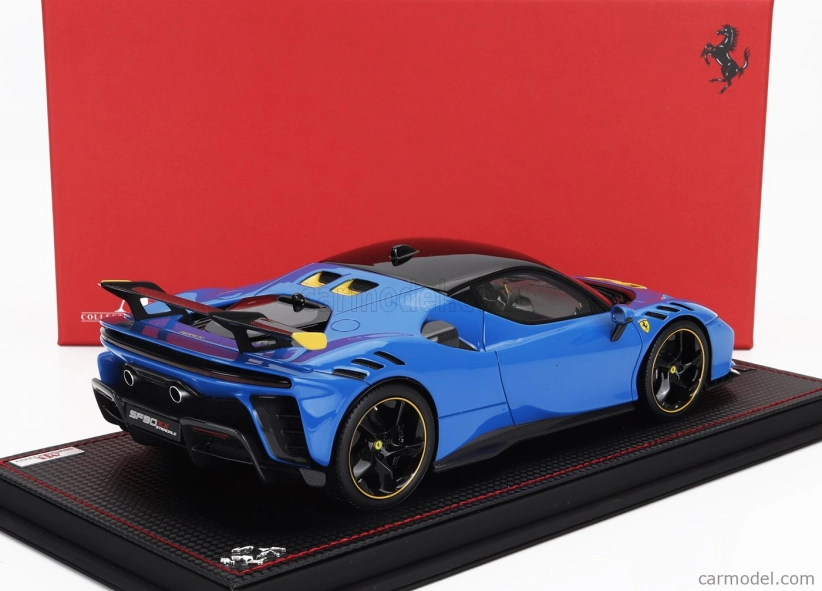 Mr-models Ferrari Sf90 Xx Stradale 2024 - Con Vetrina - With Showcase 1:18 Azzurro Dino - Modrá Žlutá Černá