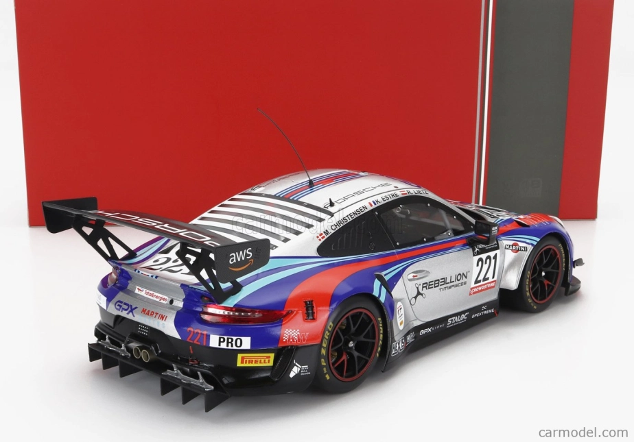 Ixo-models Porsche 911 991-2 Gt3 R Team Gpx Martini Racing N 221 24h Spa 2022 Richard Lietz - Michael Christensen - Kevin Estre 1:18 Strieborná modrá červená