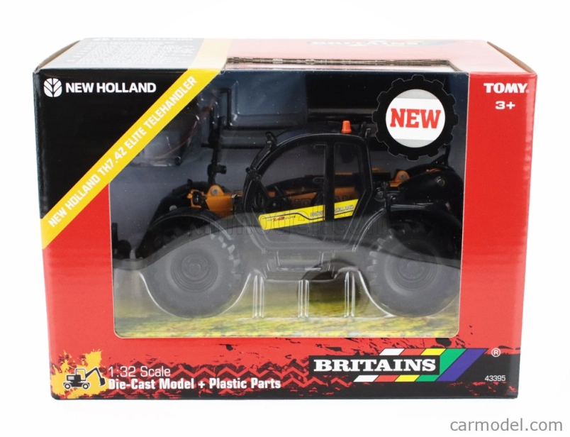Britains New holland Th7.4z Panoramatický teleskopický traktor Ruspa Gommata - škrabák - Elevatore 1:32 Black Yellow