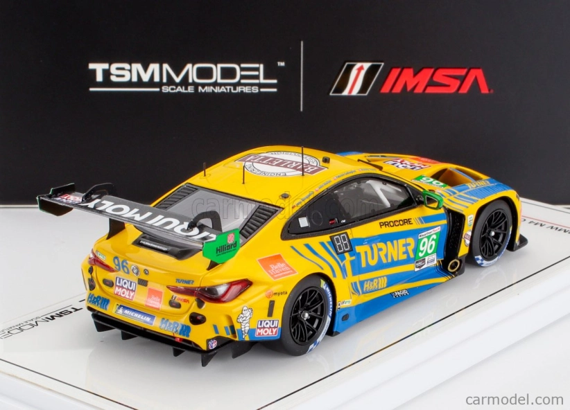 Truescale BMW radu 4 M4 Gt3 3.0l Twin Turbo Team Turner Motorsport N 96 Imsa 24h Daytona 2024 Michael Dinan - Robby Foley - Patrick Gallagher - Jens Klingmann 1:43 žltá modrá