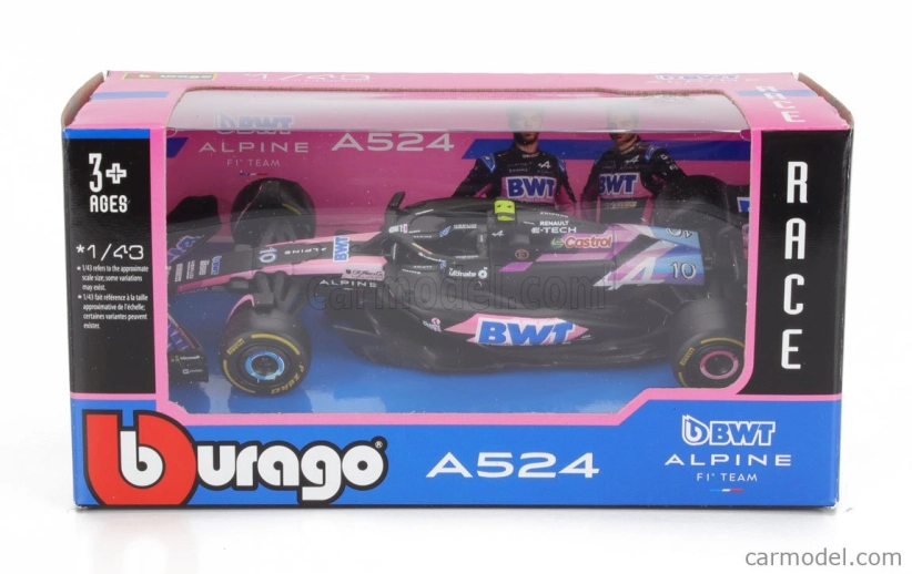 Bburago Alpine F1  A524 Team Bwt Alpine N 10 Season 2024 Pierre Gasly 1:43 Černá Modrá Růžová