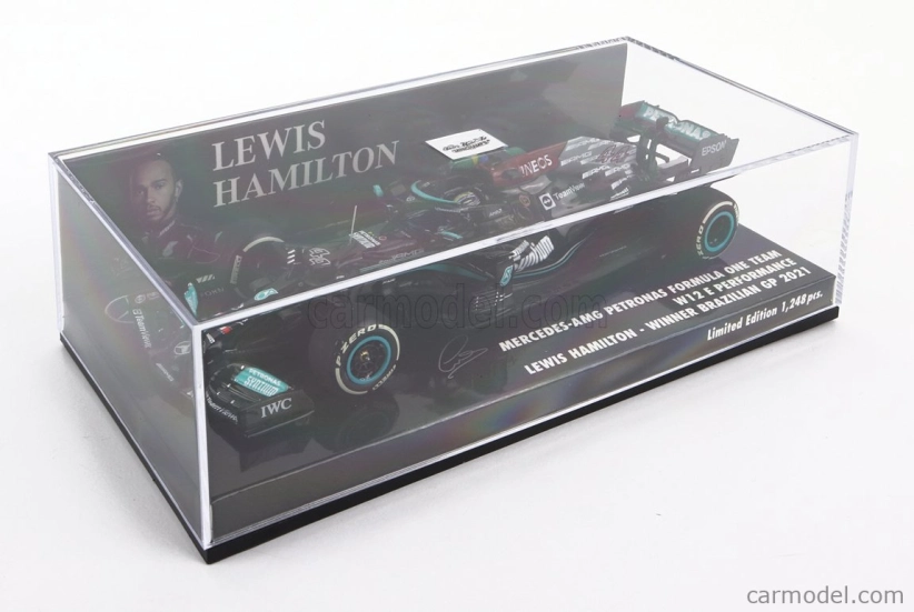 Minichamps Mercedes gp F1 W12 Mercedes M12 Eq Power+ Team Amg Petronas Motorsport Formula One N 44 Winner Brazilian Gp (with Flag) 2021 Lewis Hamilton 1:43 Black Green