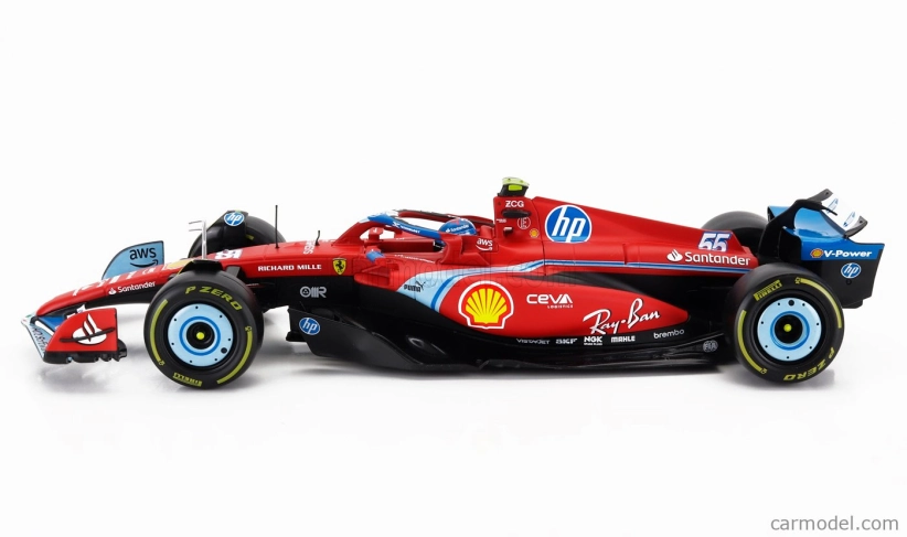 Bburago Ferrari F1  Sf-24 Team Scuderia Ferrari N 55 5th Miami Gp 2024 Carlos Sainz 1:18 Červená Černá Světle Modrá