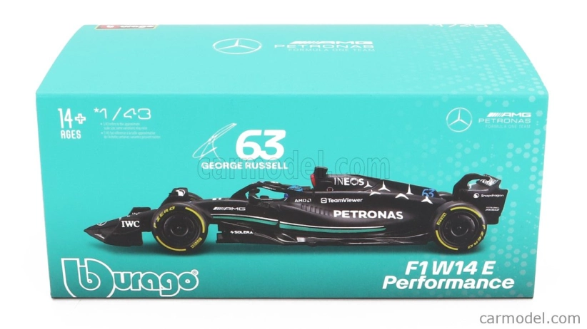 Bburago Mercedes gp F1 W14 Team Mercedes-amg Petronas F1 N 63 1:43, černá