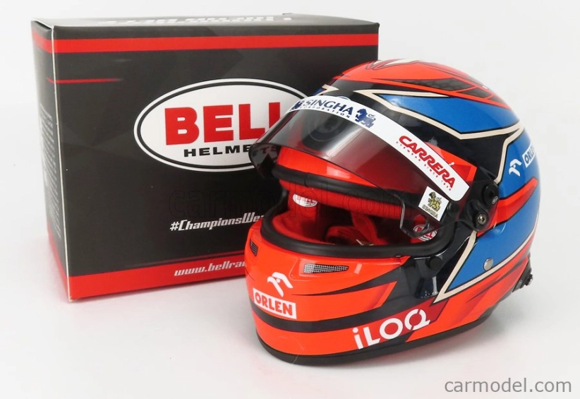 Mini prilba Bell helma F1 Casco Prilba Alfa Romeo C41 Team Orlen Racing N 7 Italy Imola Gp 2021 Kimi Raikkonen 1:2 Red Light Blue