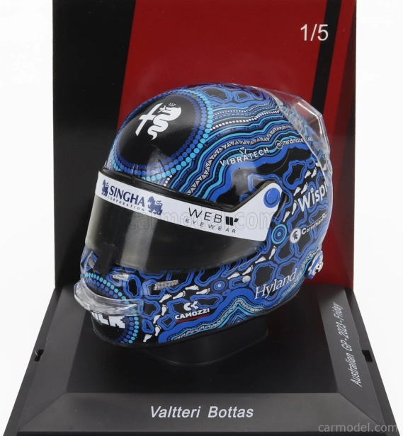 Spark-model Bell helmet F1 Casco Helmet Alfa Romeo C43 Team Stake N 77 Australian Gp 2023 Valtteri Bottas 1:5 2 Tóny Modré Černé