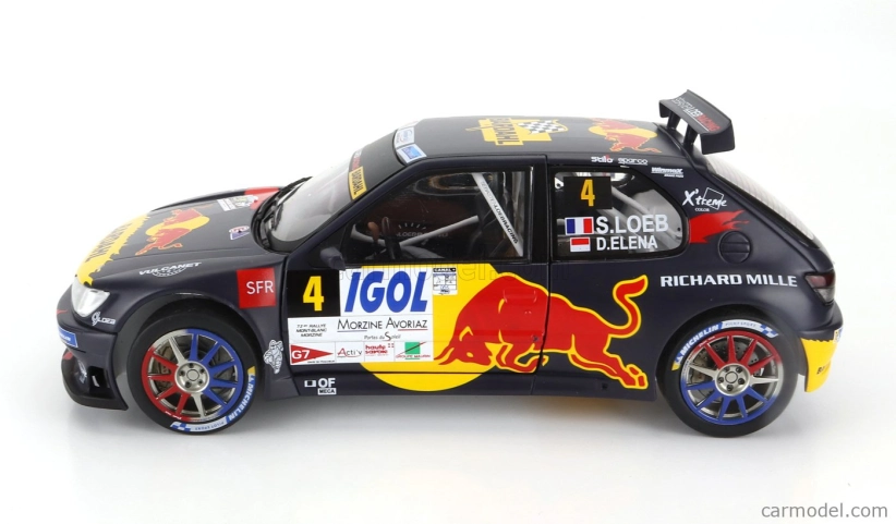 Solido Peugeot 306 Maxi Red Bull N 4 6. Rally Mont Blanc 2021 S.loeb - D.elena 1:18 Modrá žltá červená