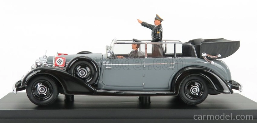 Rio-models Mercedes benz 770k Cabriolet Open 1942 With Hitler And Driver Figures 1:43 Šedá Černá
