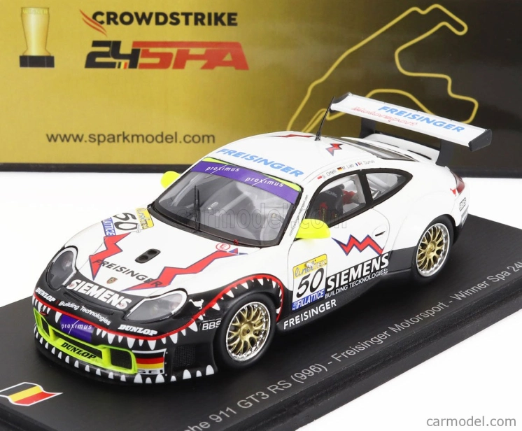 Spark-model Porsche 911 996 3.6l Gt3 Rs Team Freisinger Motorsport N 50 Winner 24h Spa 2003 Stephane Ortelli - Marc Lieb - Romain Dumas 1:43 Biela čierna červená