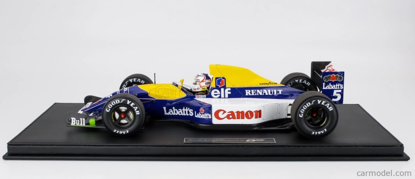 Gp-repliky Williams F1 Fw14b Renault N 5 Majster sveta Pole Postition Najrýchlejšie kolo a víťaz British Gp (s postavou pilota) 1992 Nigel Mansell 1:12 Modrá žltá biela