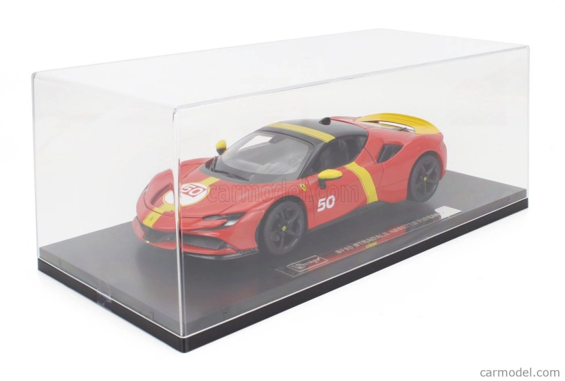Bburago Ferrari Sf90 Stradale Hybrid 1000hp N 50 24h Le Mans Livery - Con Vetrina - With Showcase - Exclusive Carmodel 1:18 Červená Žlutá