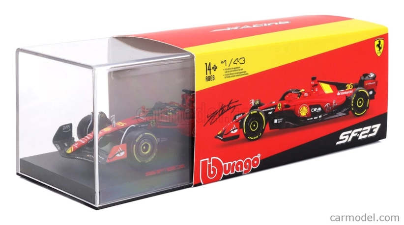 Bburago Ferrari F1 Sf-23 Team Scuderia Ferrari N 16 4th Monza Italy Gp 2023 Charles Leclerc – With Pilot And Showcase 1:43 červená čierna žltá