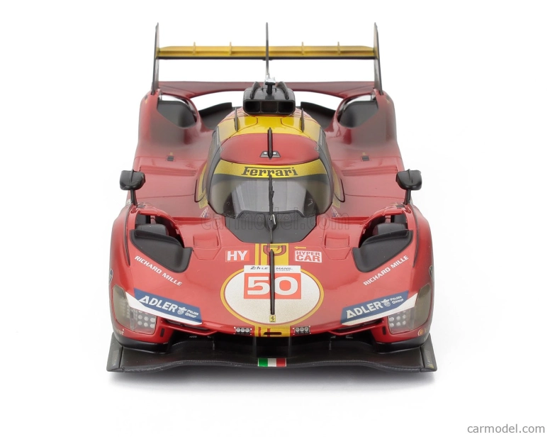 Bburago Ferrari With Showcase - 499p 3.0l Turbo V6 Team Ferrari Af Corse N 50 Winner 24h Le Mans (after Race Version) 2024 Antonio Fuoco - Miguel Molina - Nicklas Nielsen 1:18 Red