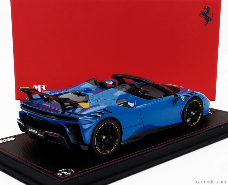 Mr-models Ferrari Sf90 Xx Stradale Spider 2024 - Con Vetrina - With Showcase 1:18 Azzurro Dino - Světle Modrá Černá Žlutá