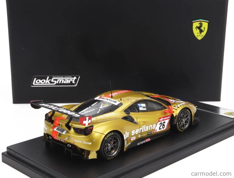 Looksmart Ferrari 488 Gt3 Evo 3.9l Turbo V8 Team Octane126 Serliana N 26 Pole Position 24h Nurburgring 2022 Bjorn Grossmann - Jonathan Hirschi - Luca Ludwig - Simon Trummer 1:43 Gold Met