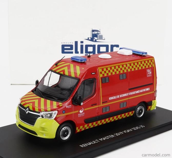 Eligor Renault Master Van Vsav Sdis 35 Vehicule De Secours Et D'assistance Aux Victimes Sapeurs Pompiers 2019 1:43 Červeno-žltá