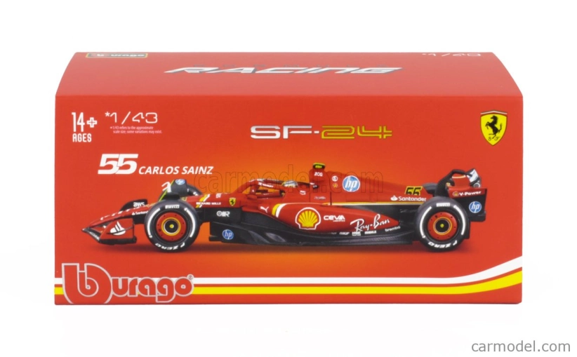 Bburago Ferrari F1 Sf-24 Team Scuderia Ferrari N 55 4th Italy Monza Gp 2024 Carlos Sainz – With Pilot And Showcase 1:43 červená biela čierna