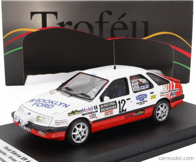 Trofeu Ford england Sierra Xr 4x4 (nočná verzia) N 12 Rally National Breakdown 1987 Phil Collins - Brian Thomas 1:43 Biela červená