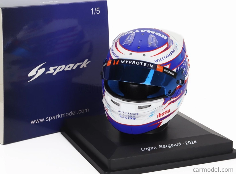 Spark-model helma Bell Casco Helma F1 Logan Sargeant Team Williams Racing N 2 Sezóna 2024 1:5 Biela Modrá Červená