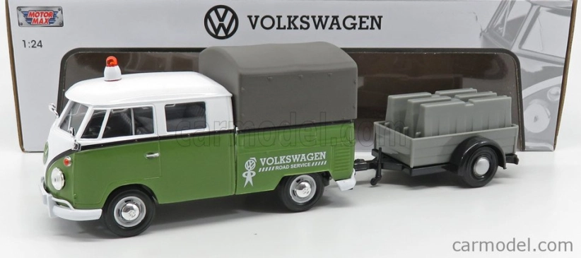 Motor-max Volkswagen T1 Type 2 Double Cabine Pick-up Closed Road Service 1962 With Trailer 1:24