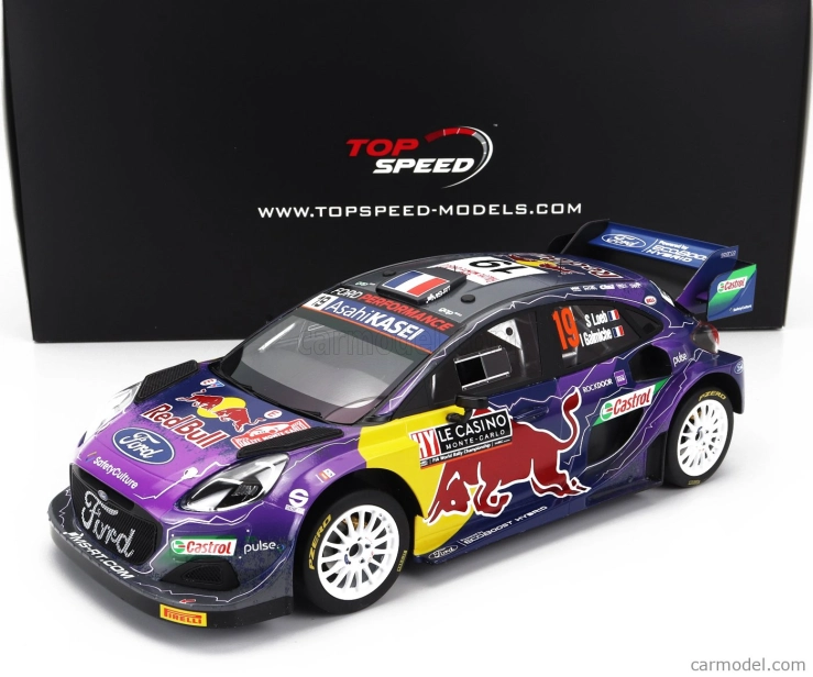 Truescale Ford england Puma Rally1 Red Bull Team Ford World Rally M-sport N 19 Winner Rally Montecarlo 2022 S.loeb - I.galmiche 1:18 Purple Yellow Black