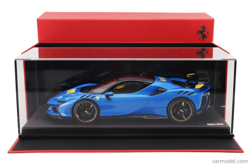 Mr-models Ferrari Sf90 Xx Stradale 2024 - Con Vetrina - With Showcase 1:18 Azzurro Dino - Modrá Žlutá Černá