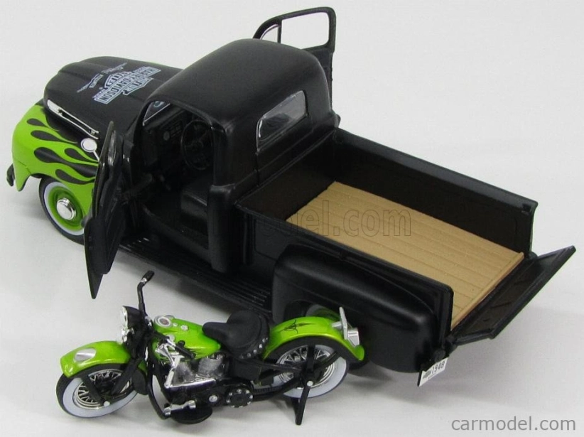 Maisto Ford usa F-1 Pick-up Custom Harley-davidson 1948 + Motorcycle Harley Davidson Fl Panhead 1948 1:24 Matná Černá Světle Zelená