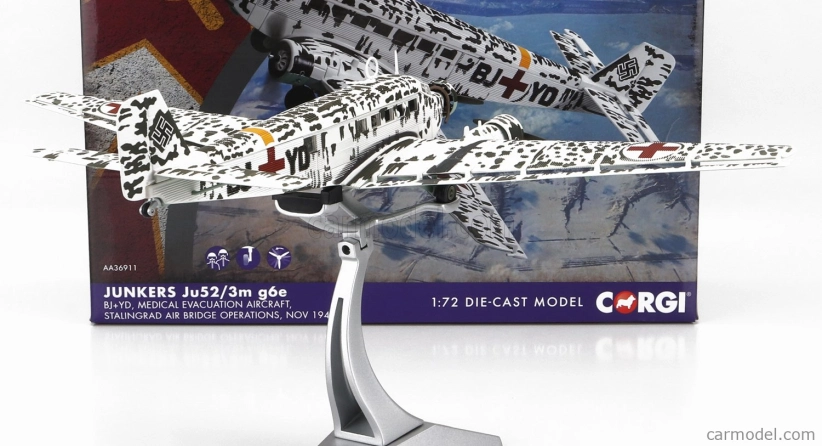 Corgi Junkers Ju52/3m G6e Military Medical Evacuation Airplane 1942 1:72 Bílá Černá