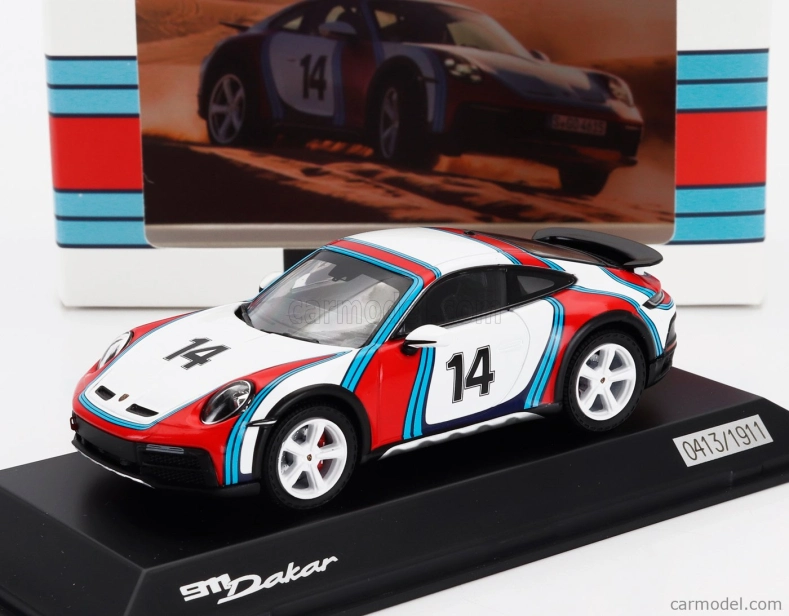 Spark-model Porsche 911 992 Dakar Coupe N 14 Martini Racing Livery 2023 1:43 Biela červená modrá
