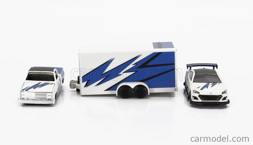 Maisto Chevrolet 1500 Pick-up With Trailer Car Transporter + Subaru Brx 2019 1:64 modro-biela