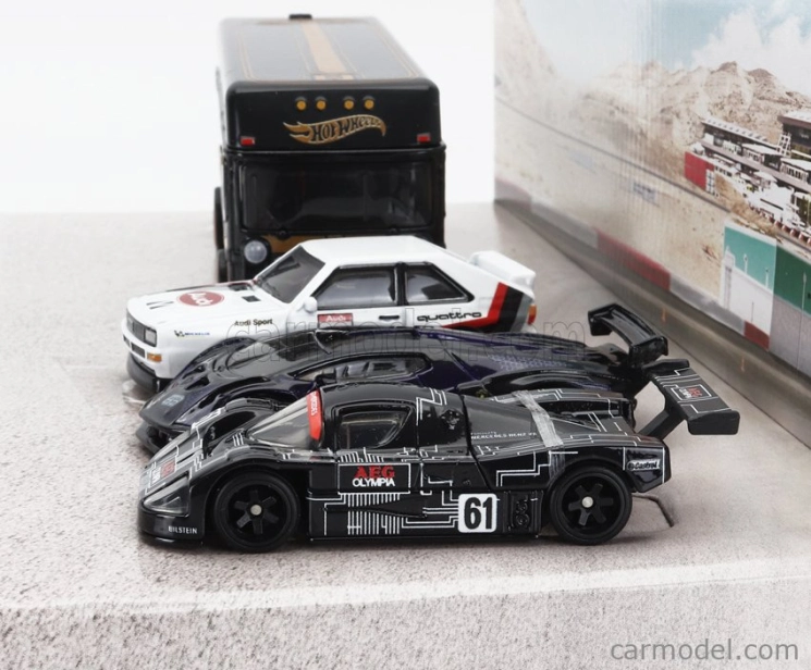 Mattel hot wheels Audi Set 4x Euro Hauler Car Transporter - Quattro Sport N 3 - Lamborghini Essenza - Sauber Mercedes N 61 24h Le Mans 1:64 Různé