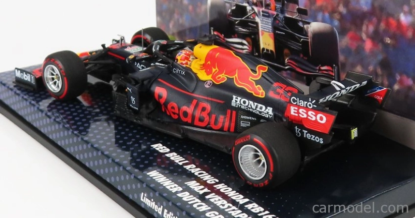Minichamps Red bull F1 Rb16b Honda Ra620h Team Aston Martin N 33 Víťaz holandského Gp Majster sveta 2021 Max Verstappen 1:43 Matná modrá žltá červená