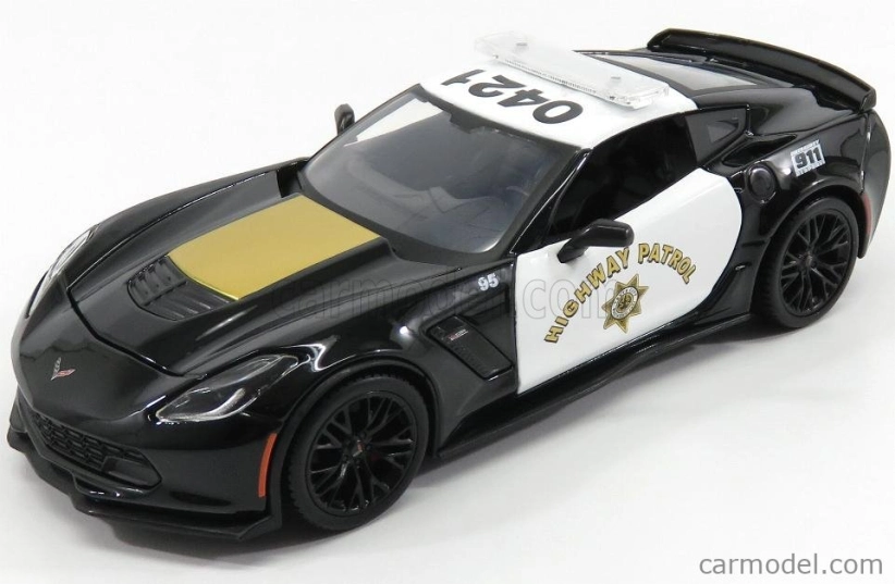 Maisto Chevrolet Corvette Z06 C7 Coupe Highway Patrol Police 2015 1:24 čierna biele zlato