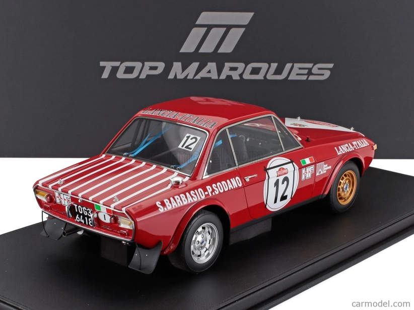 Topmarques Lancia Fulvia Hf 1600 Coupe (nočná verzia) N 12 2nd Rally Sanremo 1972 Sergio Barbasio - Piero Sodano - Con Vetrina - S vitrínou 1:12 červená biela