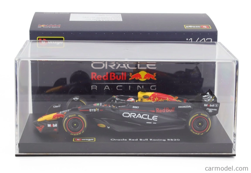 Bburago Red bull F1  Rb20 Team Oracle Red Bull Racing N 1 World Champion Season 2024 Max Verstappen - With Pilot And Showcase 1:43 Modrá Žlutá Červená