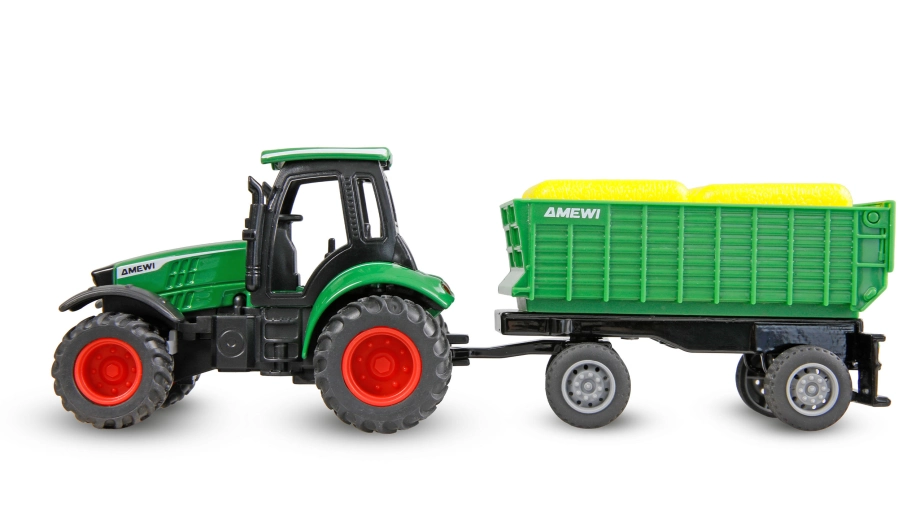Kovový RC traktor s prívesom 1:64 RTR zelený, 3 rýchlostné stupne, LED svetlá