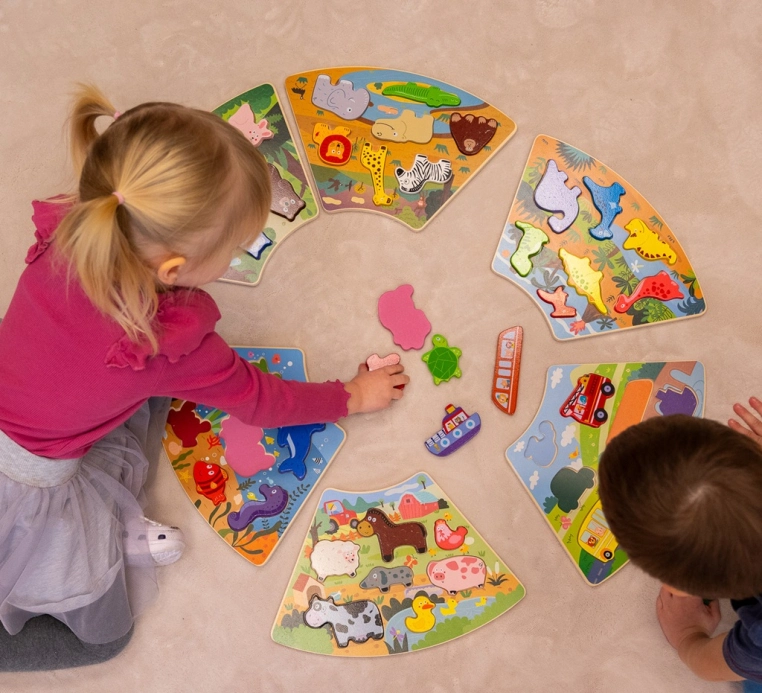2Kids Toys Dřevěné puzzle Kruh propojitelné 6 v 1