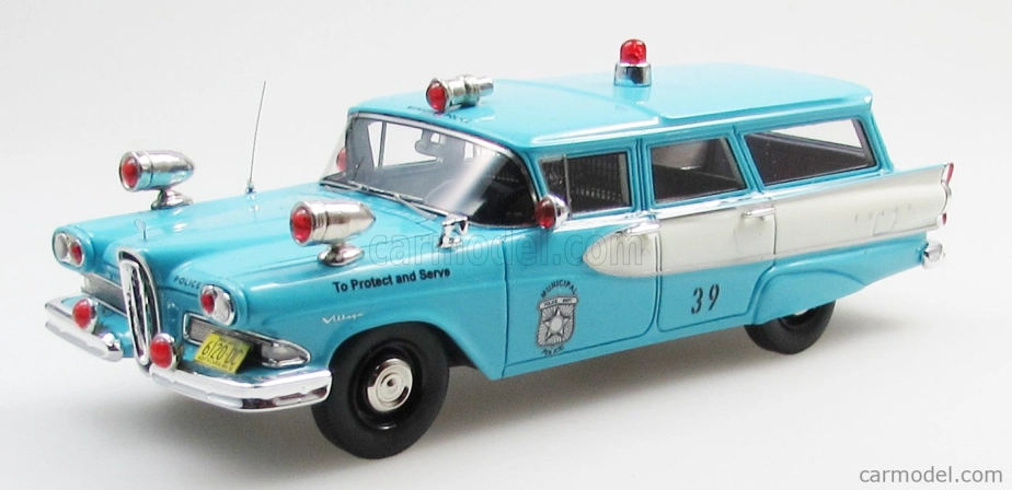 Esval model Edsel Villager Police 1958 1:43 Světle Modrá Bílá