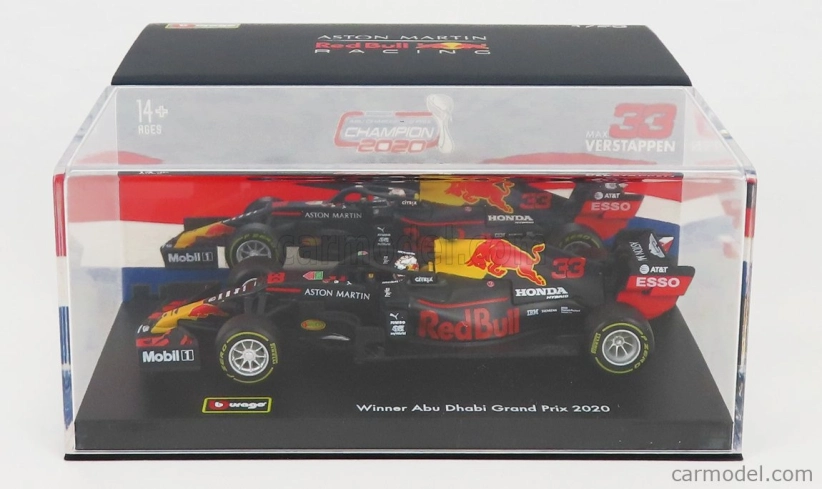 Bburago Red bull F1 Rb16 Honda Team Aston Martin N 33 Winner Abu Dhabi GP 2020 Max Verstappen - Con Pilot E Vetrina - With Pilot And Showcase 1:43 Matte Blue Yellow Red