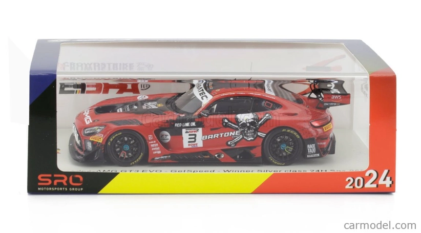 Spark-model Mercedes benz Amg Gt3 Evo 6.2l V8 Team Getspeed N 3 Winner Silver Class 24h Spa 2024 Yannik Mettler - James Kell - Anthony Bartone - Aaron Walker 1:43 Červená Černá