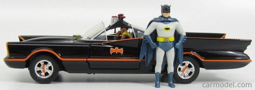 Jada Batman Batmobile 1966 - Classic Tv Series With Figures Batman And Robin 1:24 Černá Červená