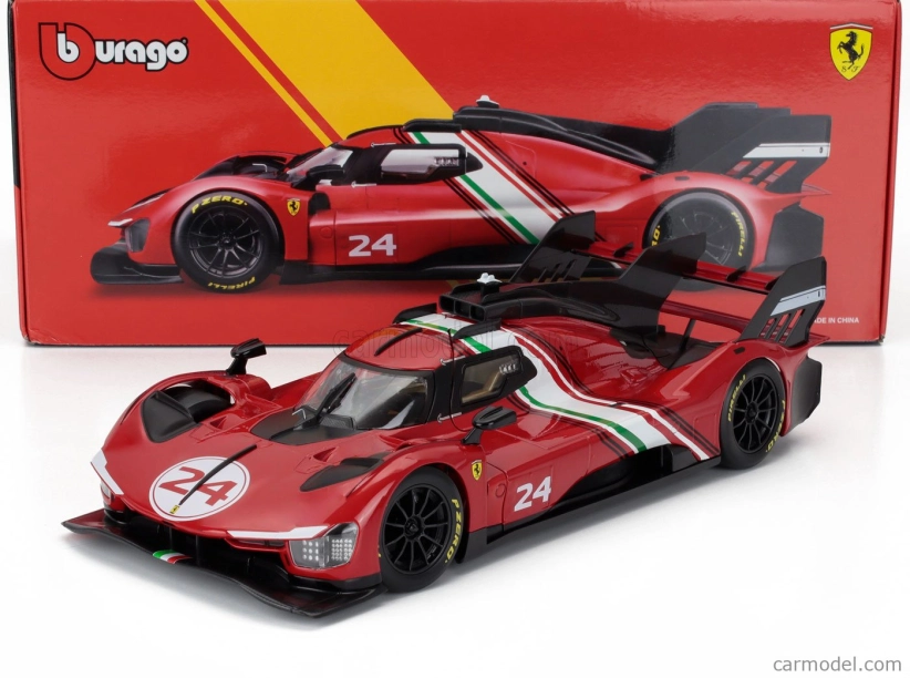 Bburago Ferrari 499p 3.0l Turbo V6 N 24 Modificata 2024 1:18 červená žltá čierna