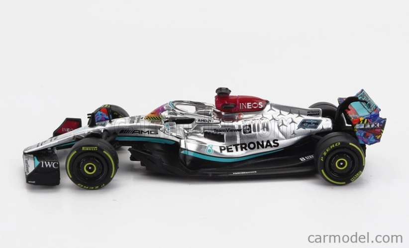 Tarmac Mercedes gp F1 W13e Team Mercedes-amg Petronas F1 N 63 5th Miami Gp 2022 George Russell 1:64 Stříbrná Zelená