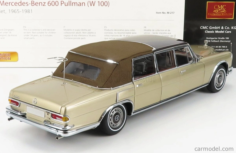 Cmc Mercedes benz S-class 600 Pullman (w100) Landaulet Soft-top Semiconvertible 1972 1:18 Gold Met