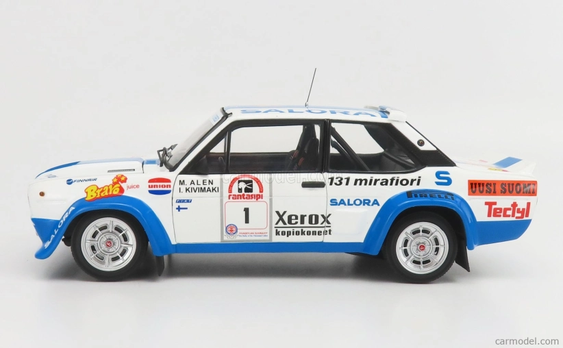Kyosho Fiat 131 Abarth N 1 Winner Rally 1000 Lakes 1980 1:18, bílomodrá