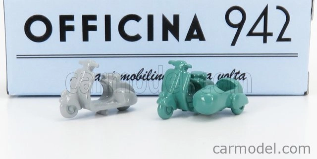 Officina-942 Piaggio Set 2x Vespa 98 + Vespa 98 Sidecar 1946 1:76 Svetlo šedá zelená